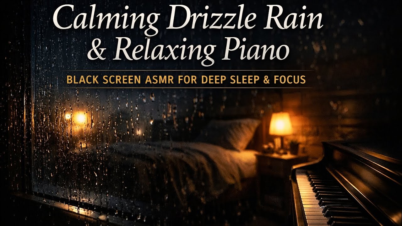 Calming Drizzle Rain & Relaxing Piano | Black Screen ASMR for Deep Sleep and Focus