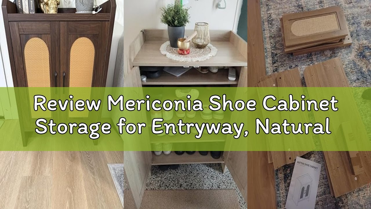 Review Mericonia Shoe Cabinet Storage for Entryway, Natural Rattan Storage Cabinet, Wooden Shoe Rack
