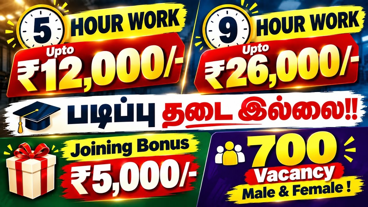🔥5-Hour Job Upto 12,000/- | 9-Hour Job Upto 26,000/- | No Qualification Needed | 700 Vacancies