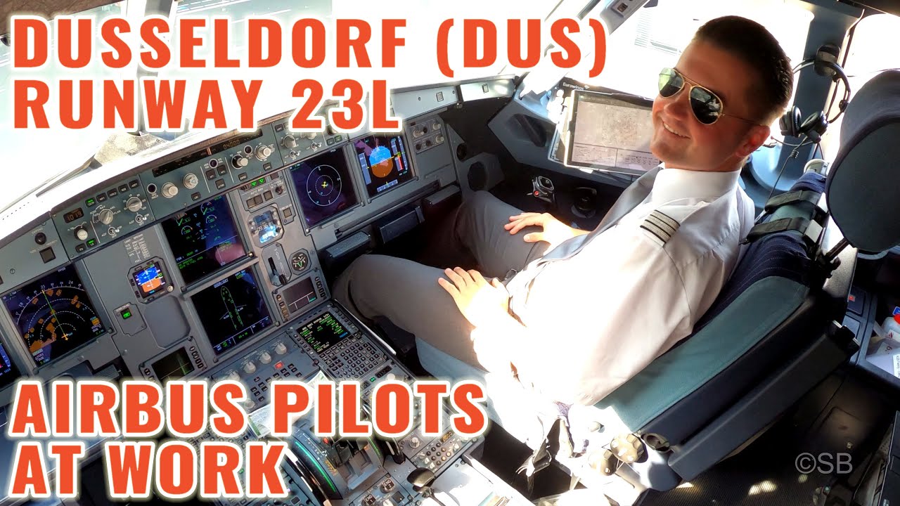 Dusseldorf (DUS): Scenic Airbus approach and landing runway 23L by first officer | 4k cockpit video