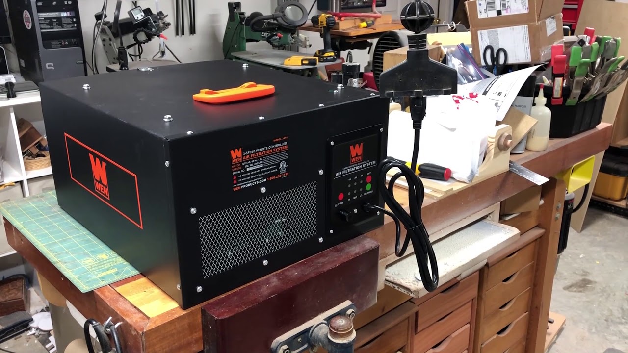WEN 3410 3-Speed Remote-Controlled Air Filtration System unboxing and initial review.