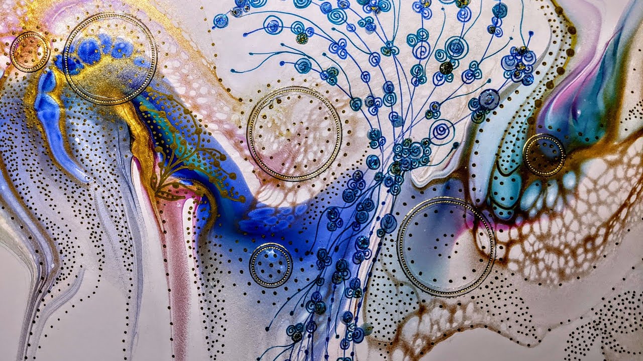 Acrylic Pour With Embellishments ~ Fluid Art ~ Bloom Swipe