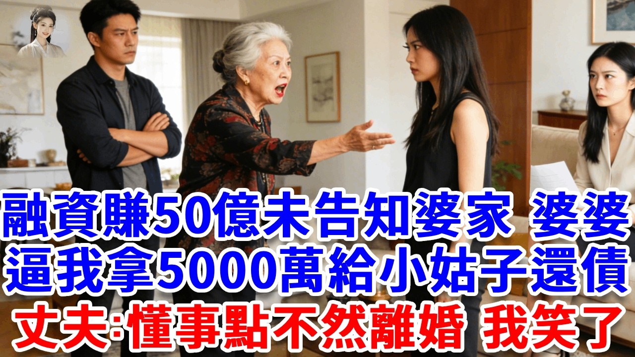 我創業融資賺50億，還未告知婆家，婆婆就逼我拿5000萬給小姑子還賭債。丈夫：懂事點，不然就離婚。我當場笑了：行，離婚！#思妤說故事#為人處世#生活經驗#情感故事#晚年哲理#說故事#完結文#原創故事