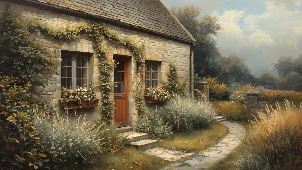 English Country Cottage Garden Scene Vintage Painting | Frame TV Art Display | 2-Hour Screensaver