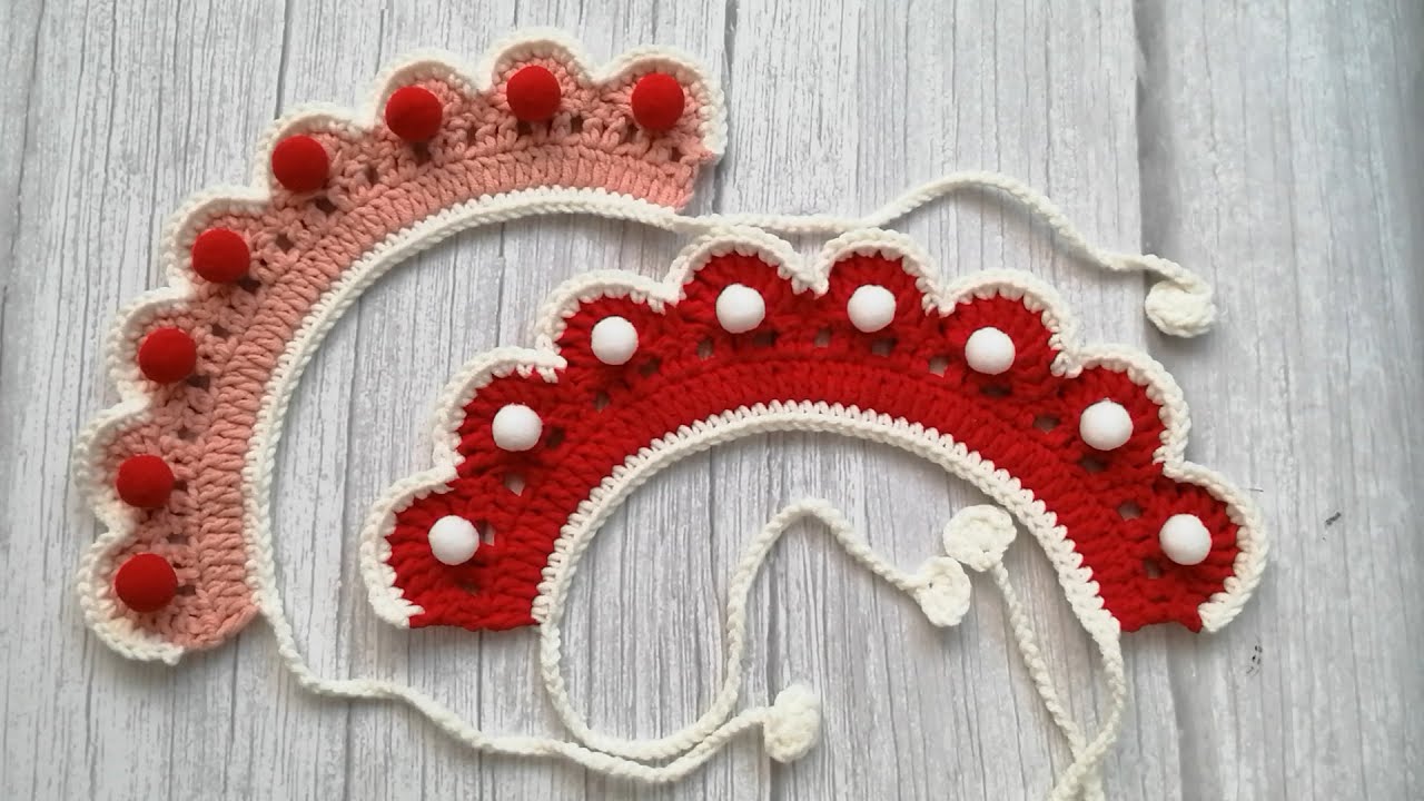 #22 pom pom red collar handmade pet collar dog bandana crochet tutorial