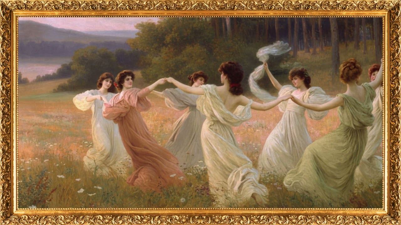 Vintage Spring Meadow Dance | 4K TV Art | 19th-Century Classical Oil Painting