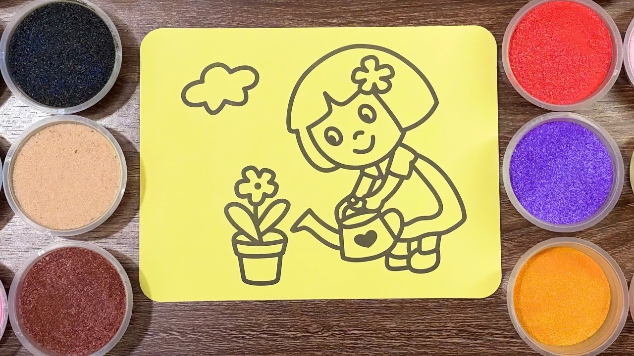Sand Art for Kids | Colorful Sand Painting Girl 🎨✨ | Tranh Cát Màu Bé Gái Hoạt Hình （Sand Art World）