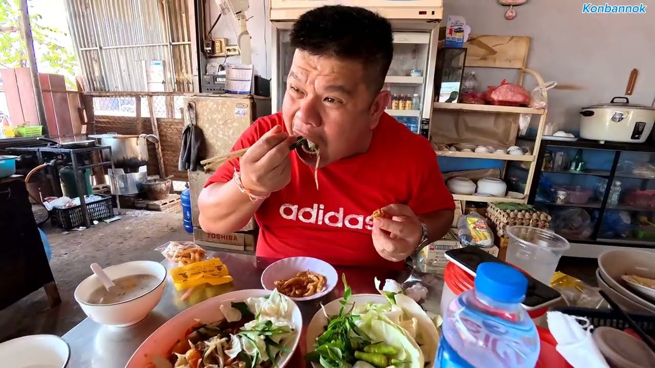 Eating breakfast with a Lao friend from America