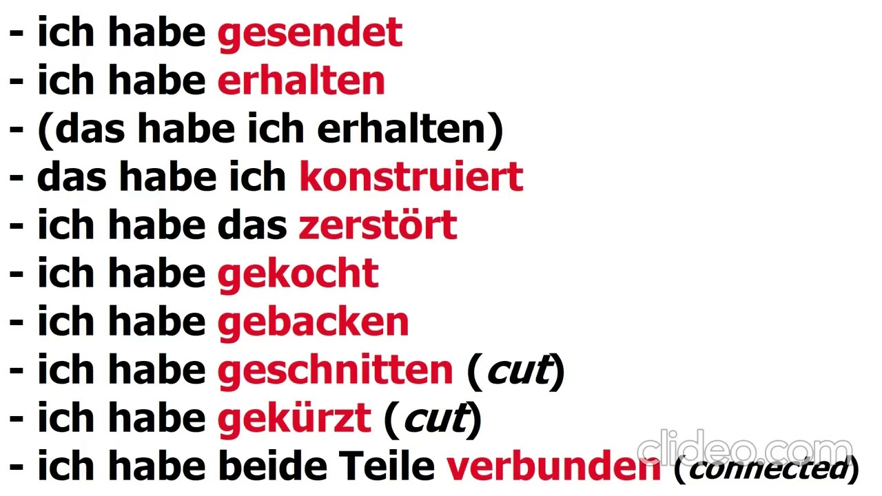 GERMAN PAST PARTICIPLES I (third column)