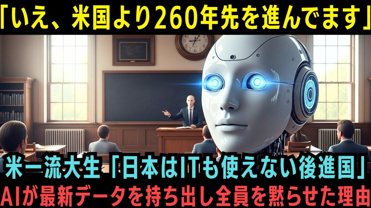 【海外の反応】AI「いえ、日本はあなた方の260年先を進んでいます」アメリカの一流大学生「日本はITも使えない後進国」と発言…AIが最新データを持ち出し全員を黙らせた理由