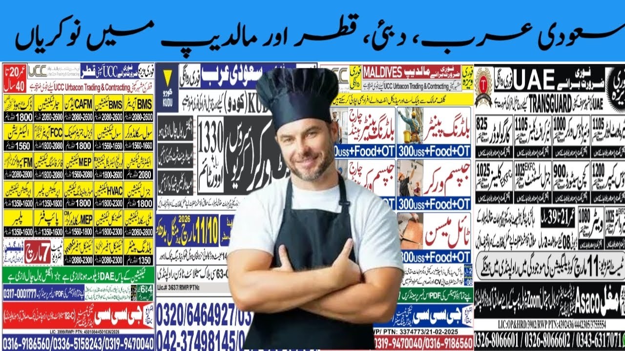 Today Foreign Jobs,Breaking News, Jobs in Saudi Arabia, UAE, Dubai, Qatar And Maldives For Pakistani