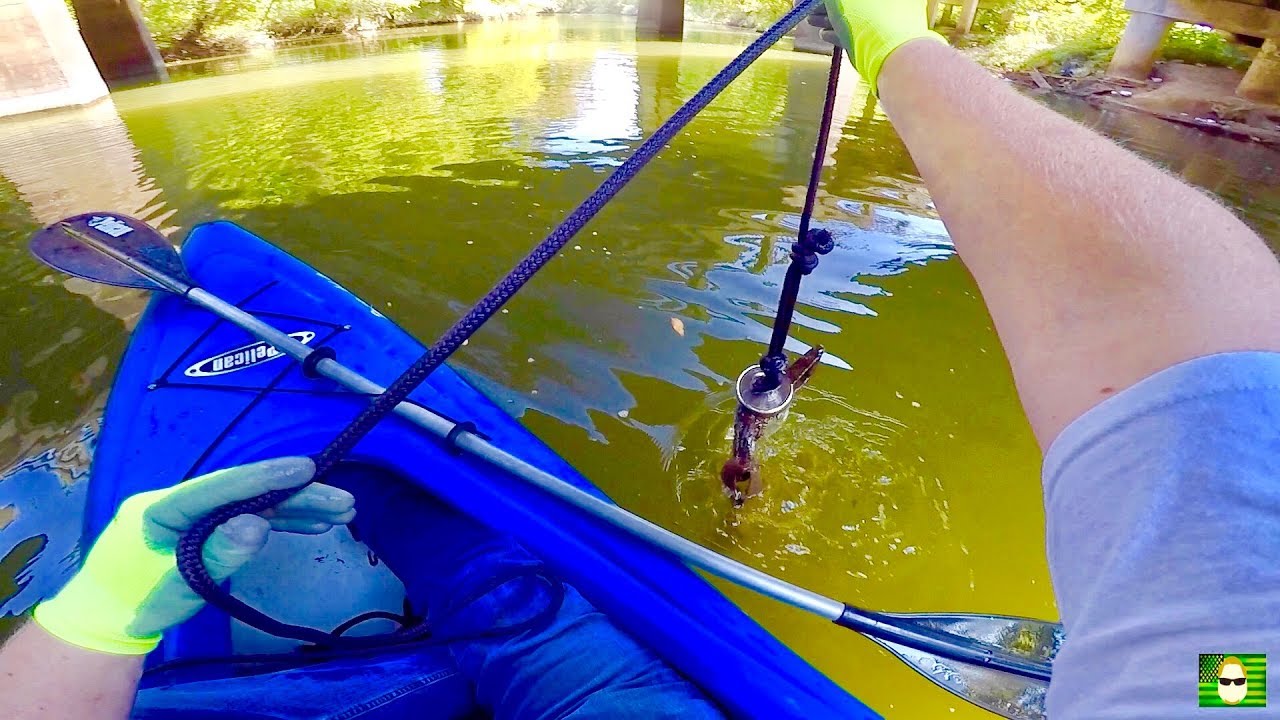 MAGNET FISHING WITH A 500 LB PULL MAGNET FROM A KAYAK!!!