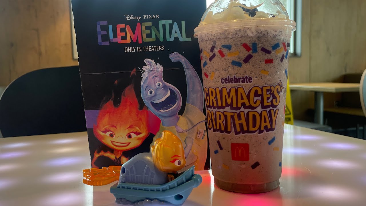 DISNEY&bull;PIXAR -&ldquo;ELEMENTAL&rdquo; @ McDonald&rsquo;s | Happy Meal Toys | Collect all 8 | Happy Bday Grimace