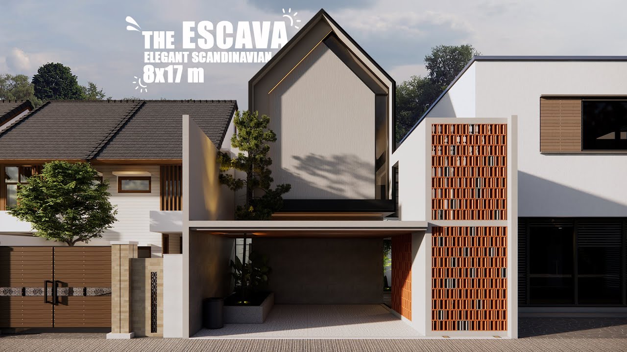 Inspirasi Desain Rumah Scandinavian 8x17m | 4 Kamar Tidur & Ruang Makan  View Taman Indoor