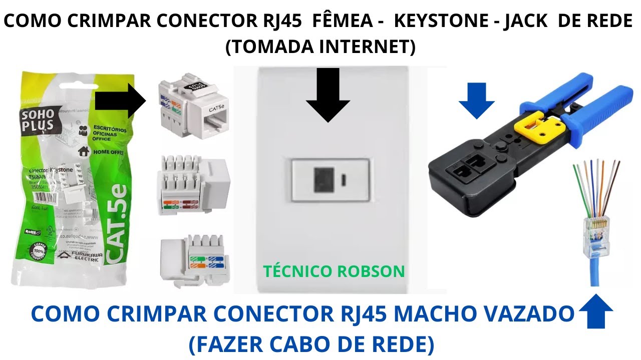 Como crimpar conector RJ45 fêmea - keystone, como crimpar conector rj45 vazado #tomada #rj45 #tech