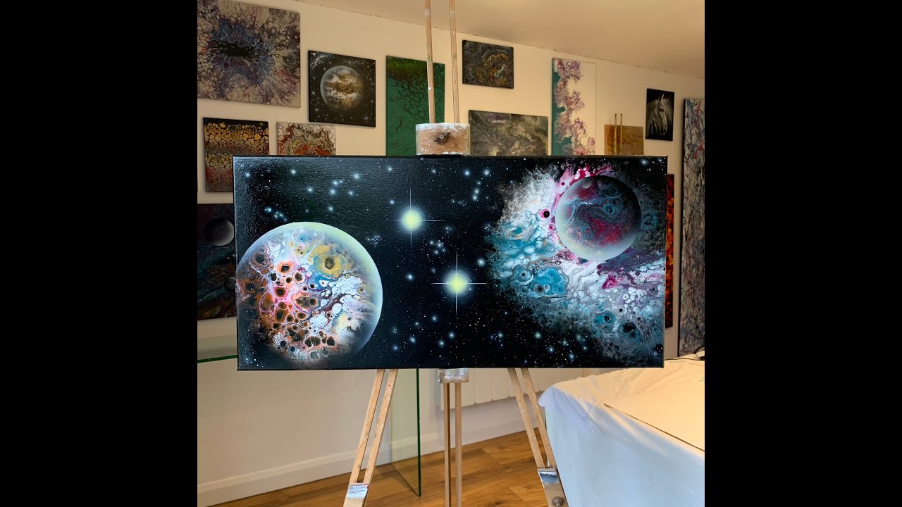 Cosmic / Space / Planets / Galaxy / Dutch pour acrylic painting - 30x61