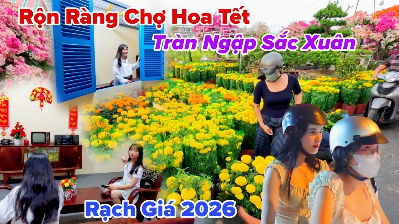 Đường Hoa Tết Rạch Giá Rộn Ràng Tràn Ngập Sắc Xuân, Hòa Mình Vào Không Khí Tết Xưa 