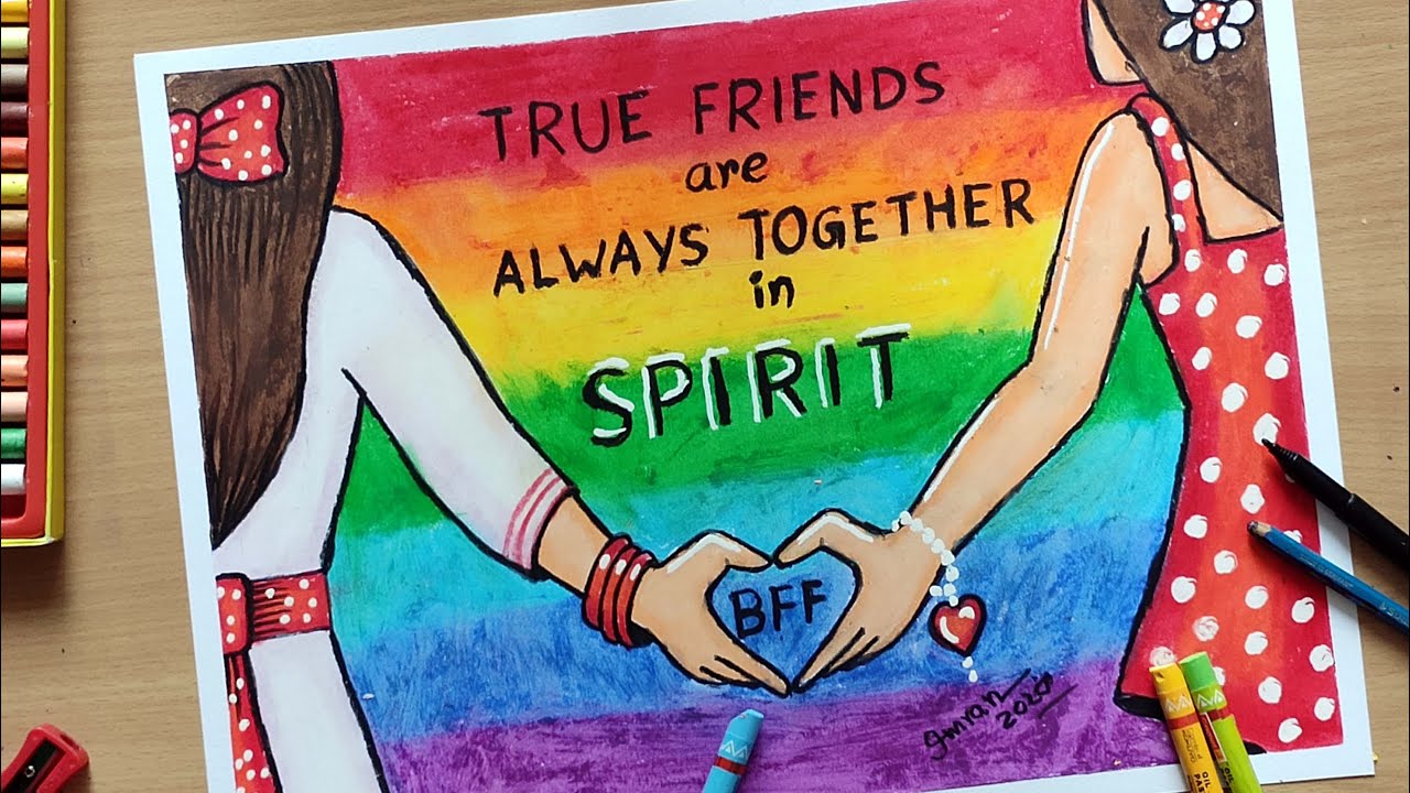 Friendship Day Drawing Pictures Easy | Best Friends Oil Pastel Drawing | Bff Sketch