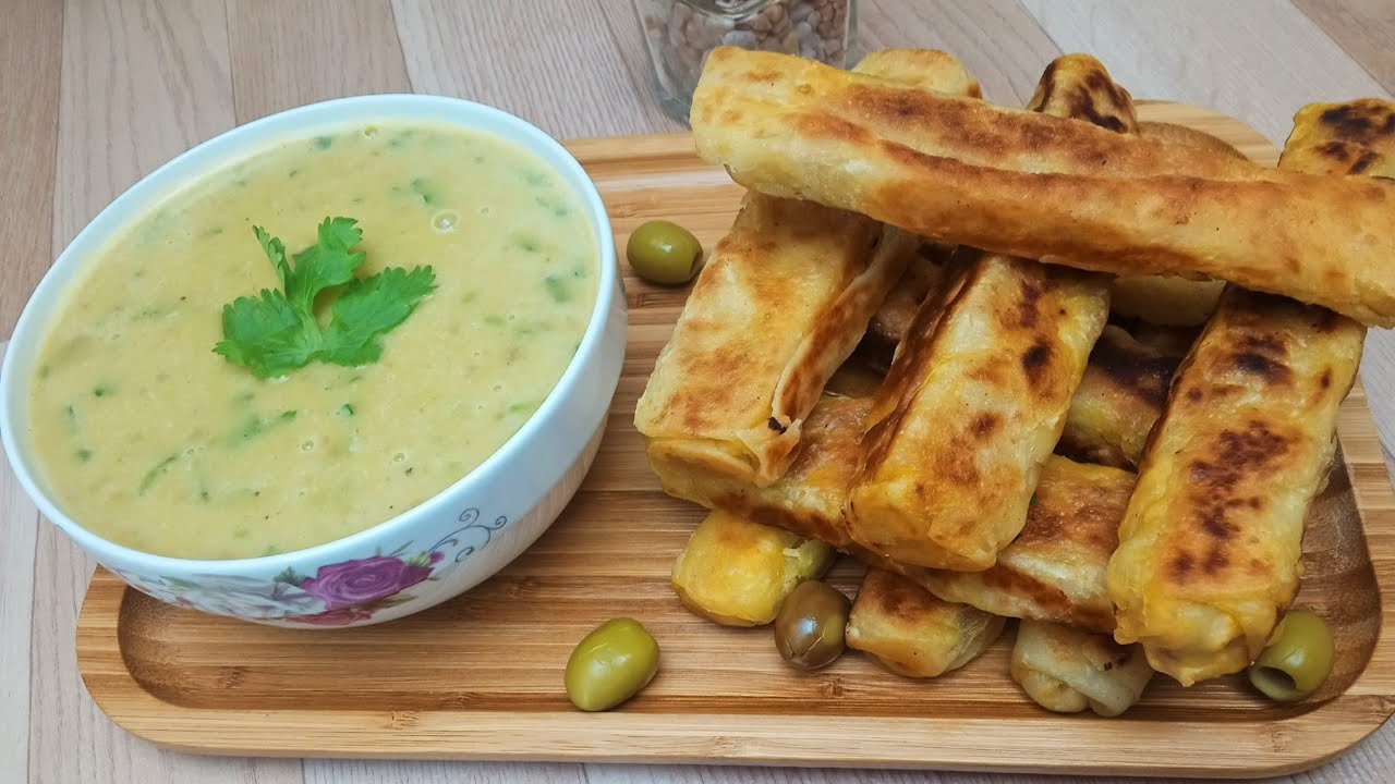 محاجب رولي بعجينة جديدة مع حساء البازلاء 🍵🍽️