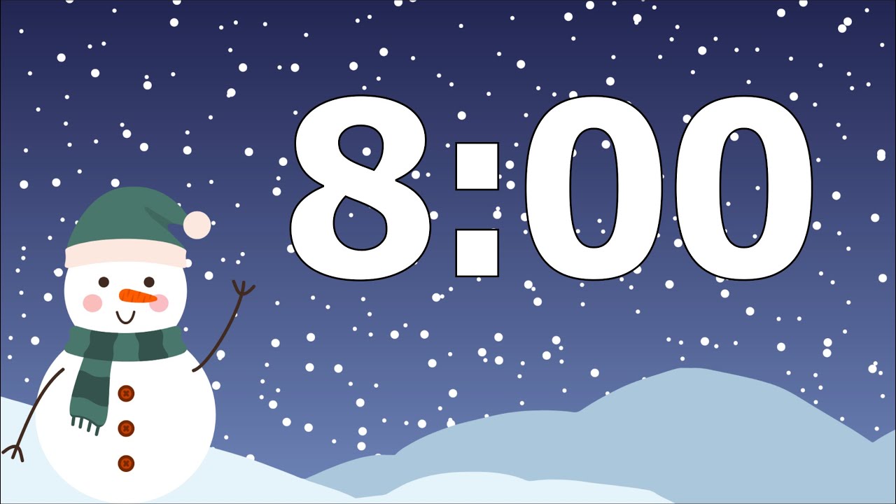 8 Minute Happy Winter Snowman Timer (Calm Snow Piano Alarm at End, No Music)