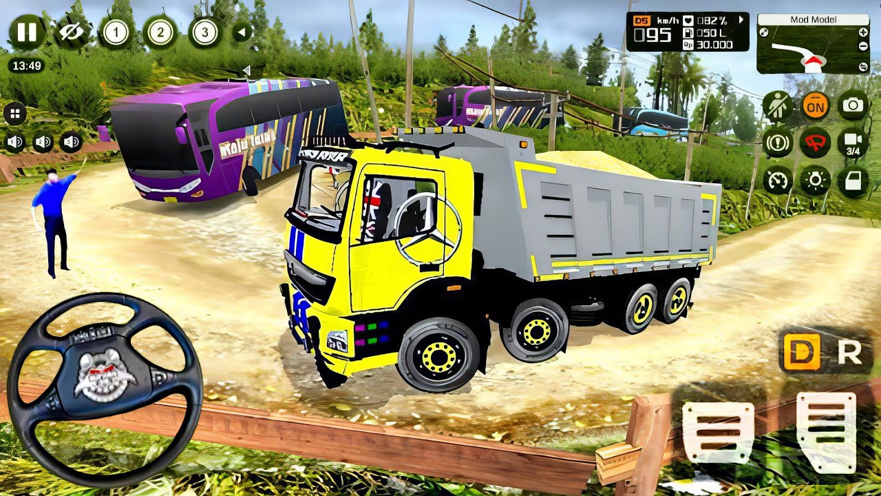 Heavy Dumper Truck Extreme Road Driving in Most Dangerous Ghat UTurns - Bharat Benz Truck Mod Bussid