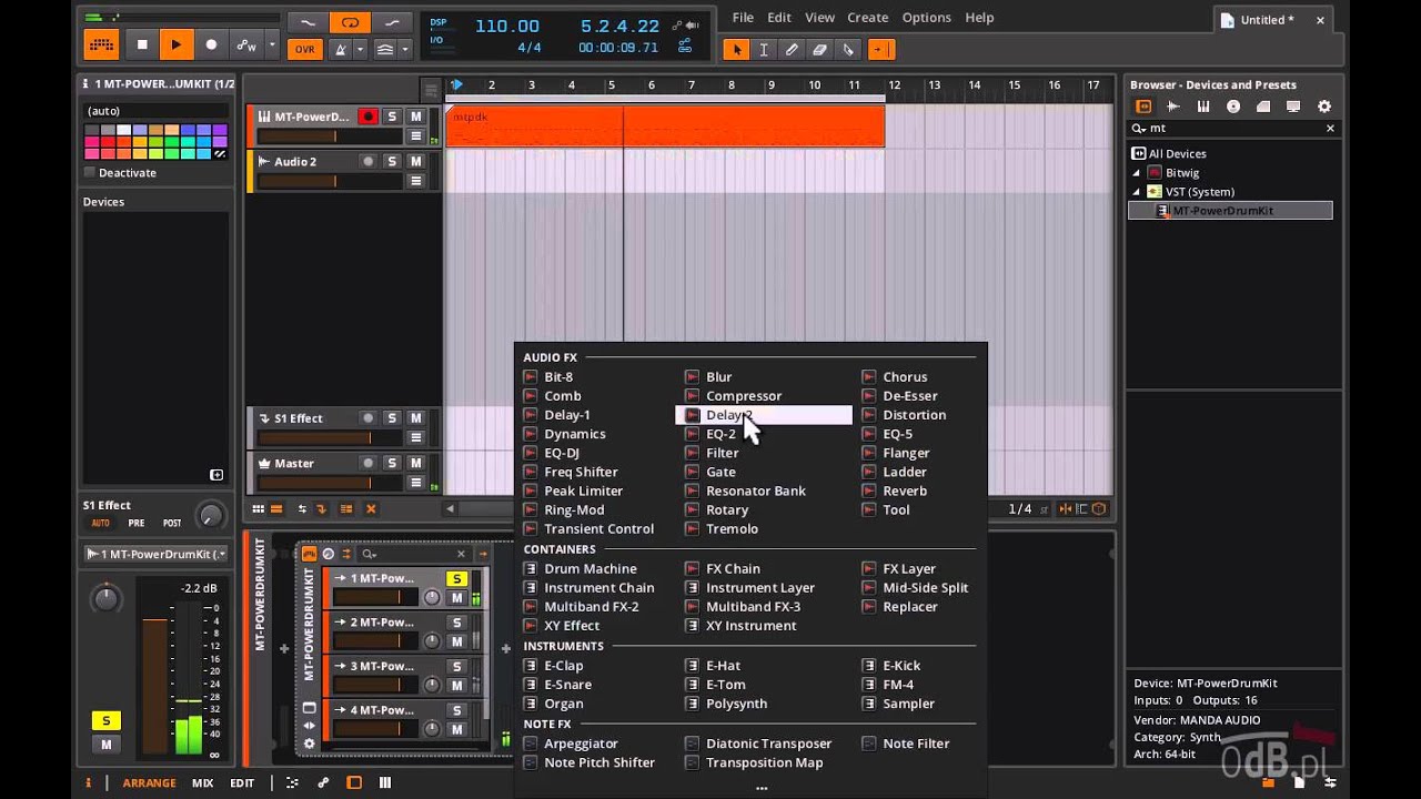 Instrumenty wielowyjściowe w Bitwig Studio - lekcja 0dB.pl