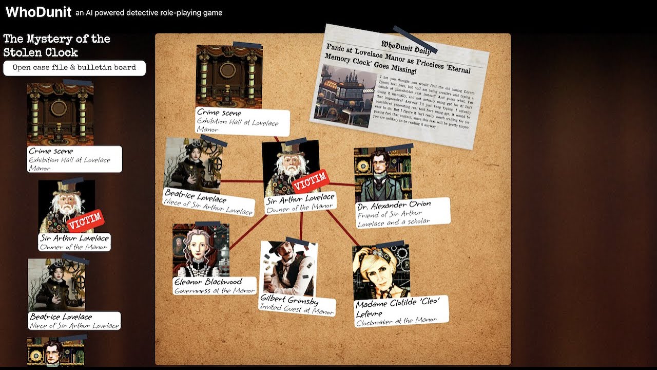 WhoDunit - AI game development on steroids