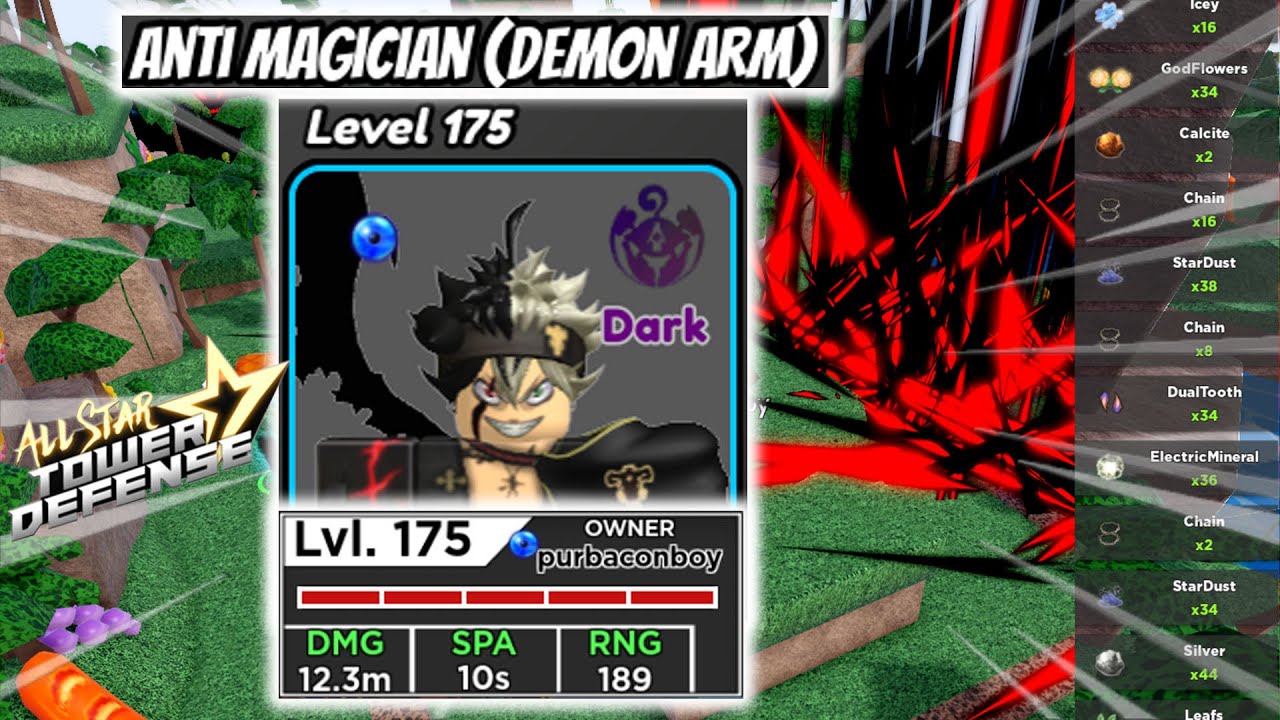 Level 175 6Star Anti Magician (Demon Arm) - Asta | Material (ORB) Farming | All Star Tower Defense