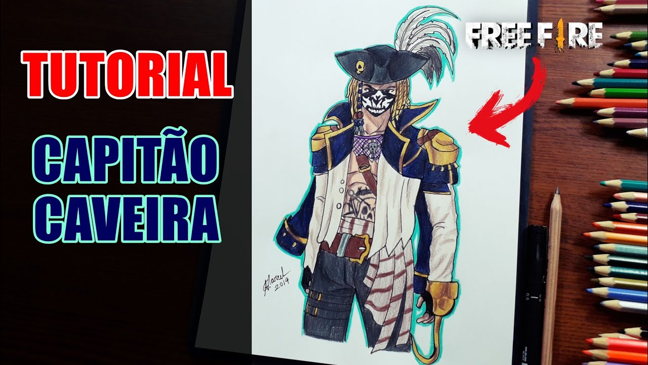 COMO DESENHAR O CAPITÃO CAVEIRA PASSE DE ELITE FREE FIRE - PASSO A PASSO