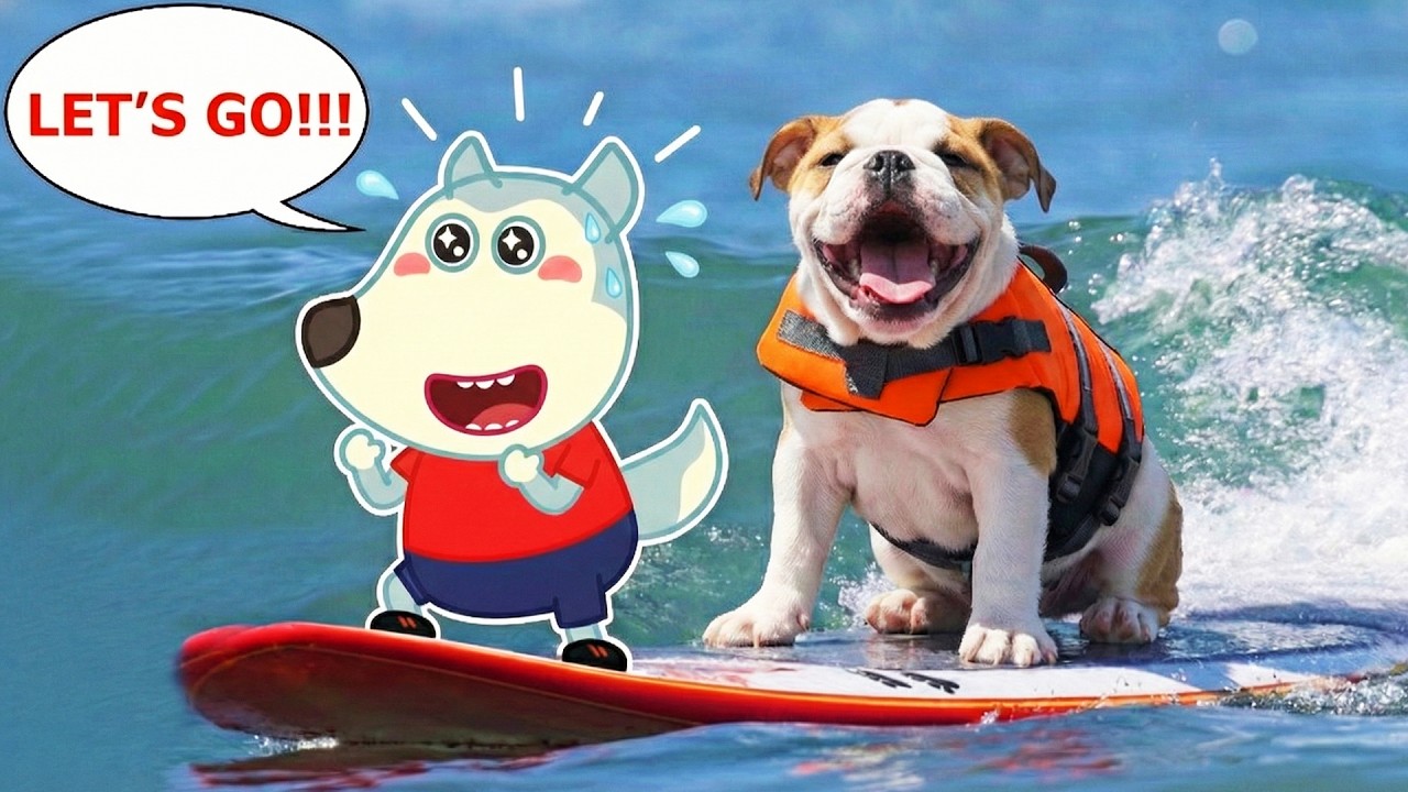 Wolfoo's Beach Day: Riding Waves with a Puppy! | Funniest Cats And Dogs Videos | Woa Doodland