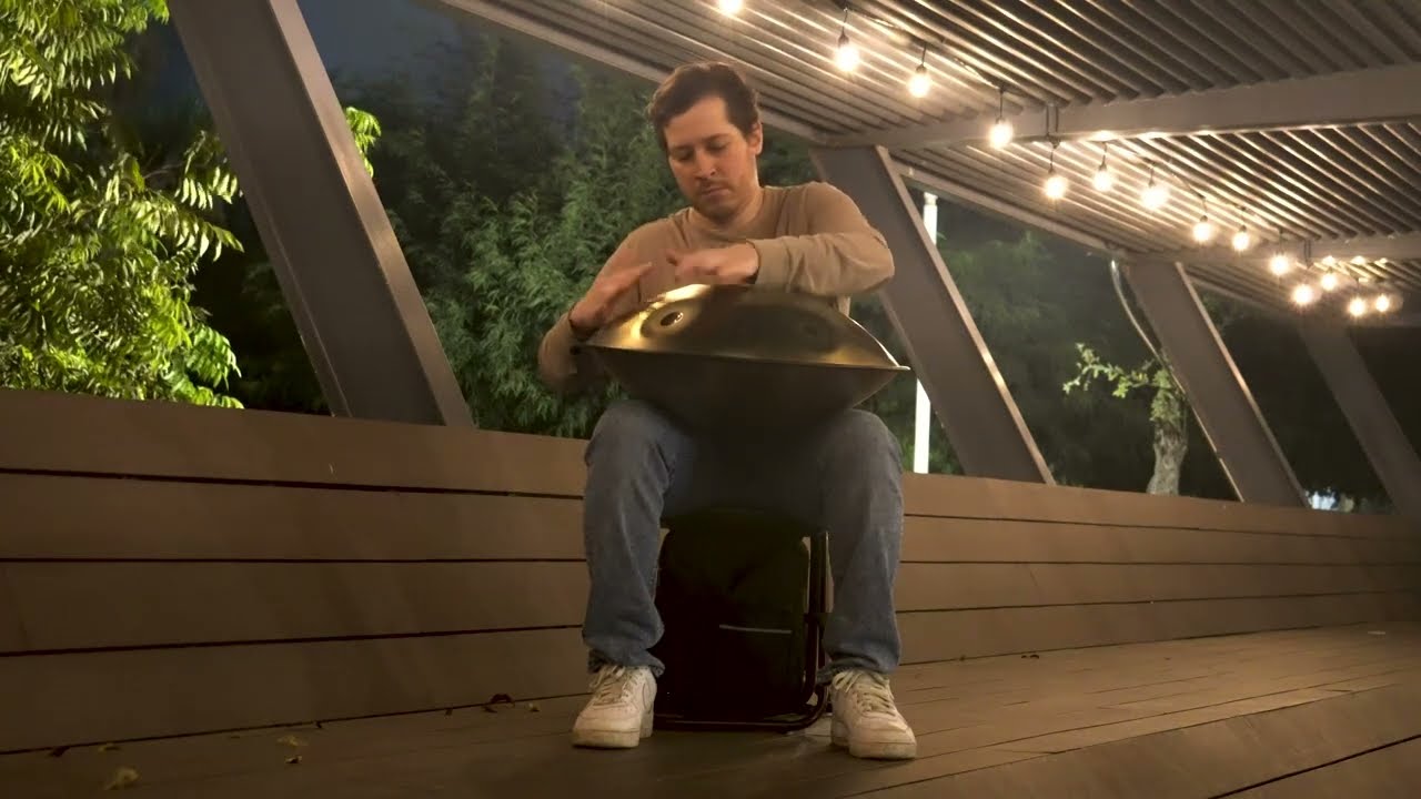 Golden Handpan On Wood Bleachers | Handpan Music #handpanplayer #handpanmusic #handpanmusician