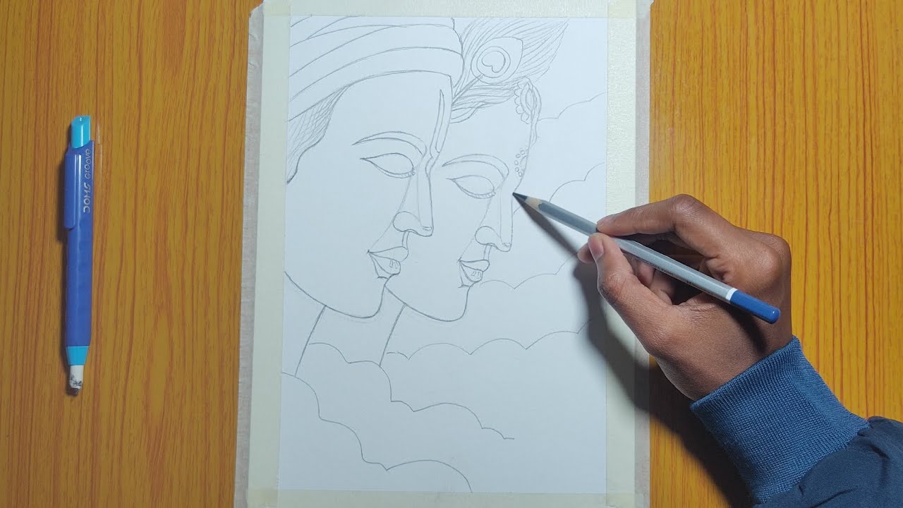 Radha Krishna Holi Special Pencil Sketch | Step by Step Drawing for Beginners .