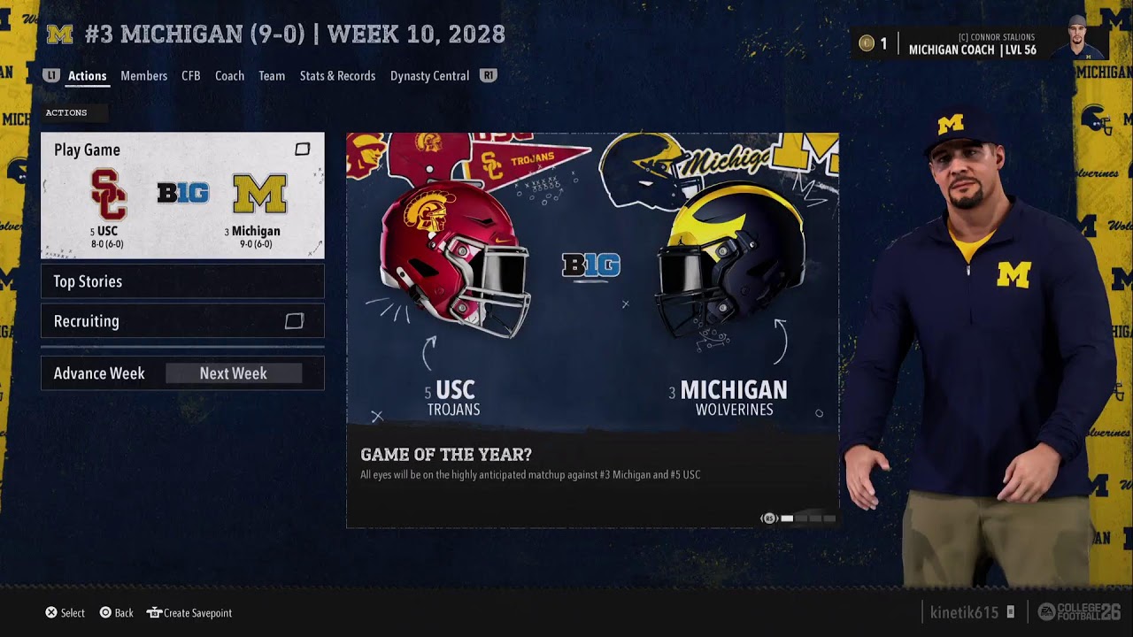 CFB26 Slow Sim Michigan Wolverines Dynasty week 9 2028