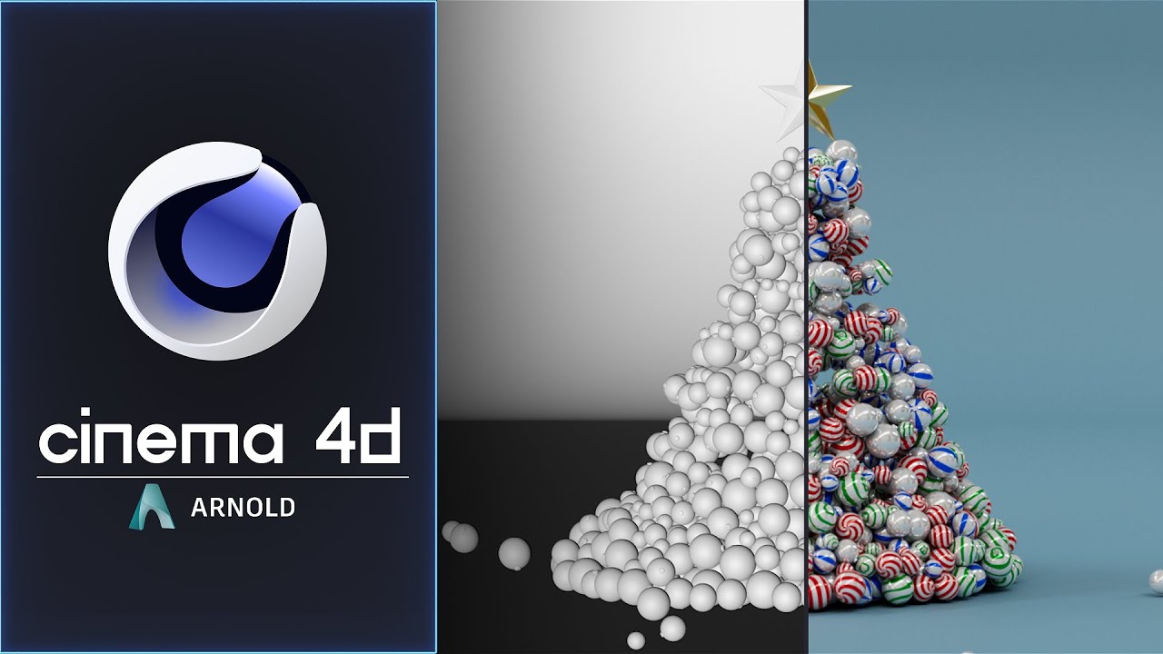 Cinema 4d - Анимация новогодней ёлки из игрушек. Motion design