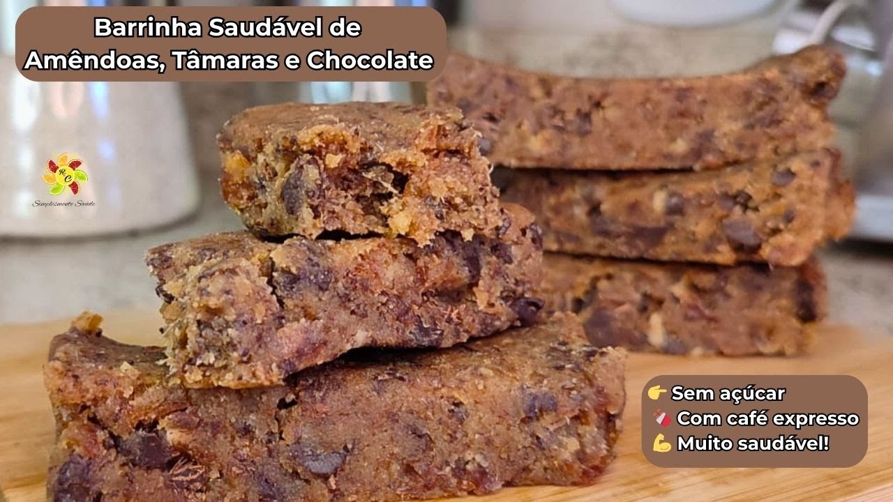 Barrinha Saudável de Amêndoas, Tâmaras e Chocolate ☕🍫 | Sem Açúcar e Super Fácil