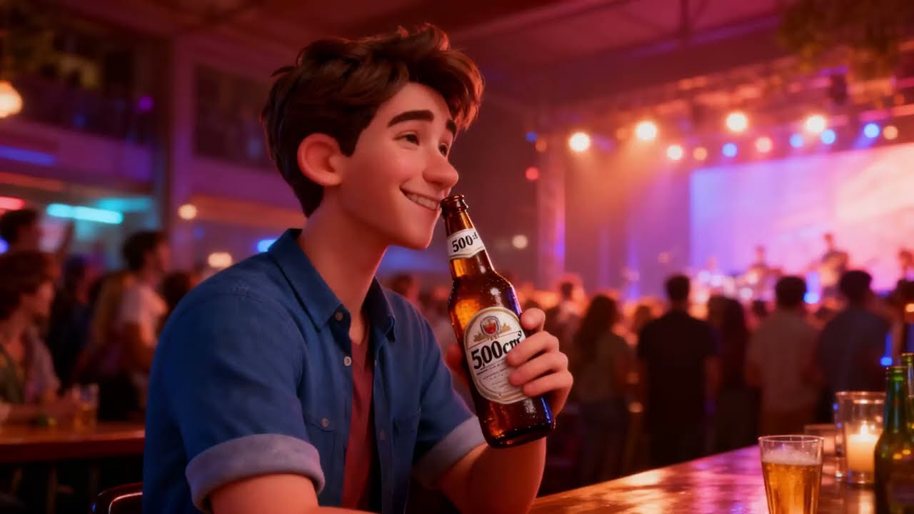 Hombre tomando una cerveza en Buenos Aires, Retrowave Music, Sinestesia Studio