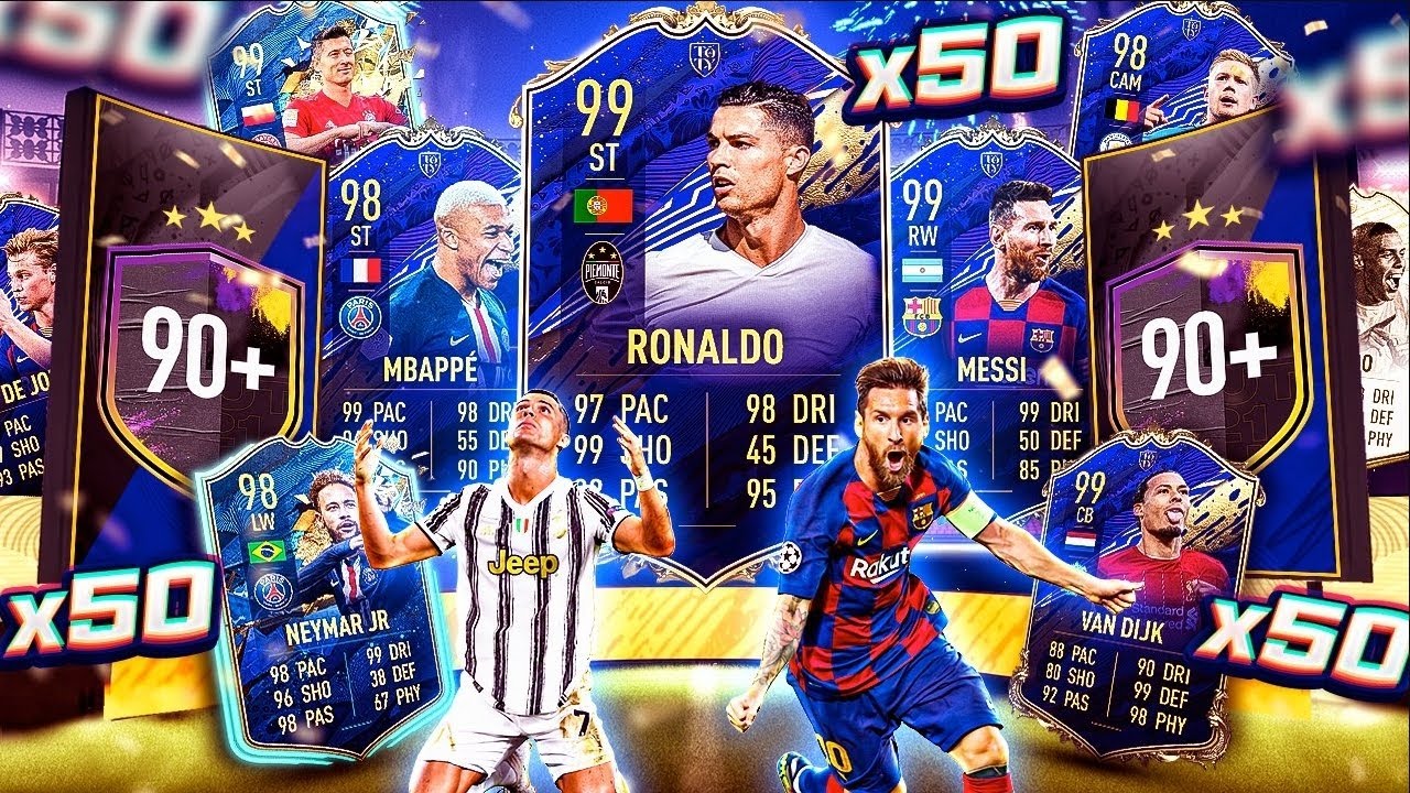 What do you get from 50 Guaranteed 90+ Double Upgrade Packs?