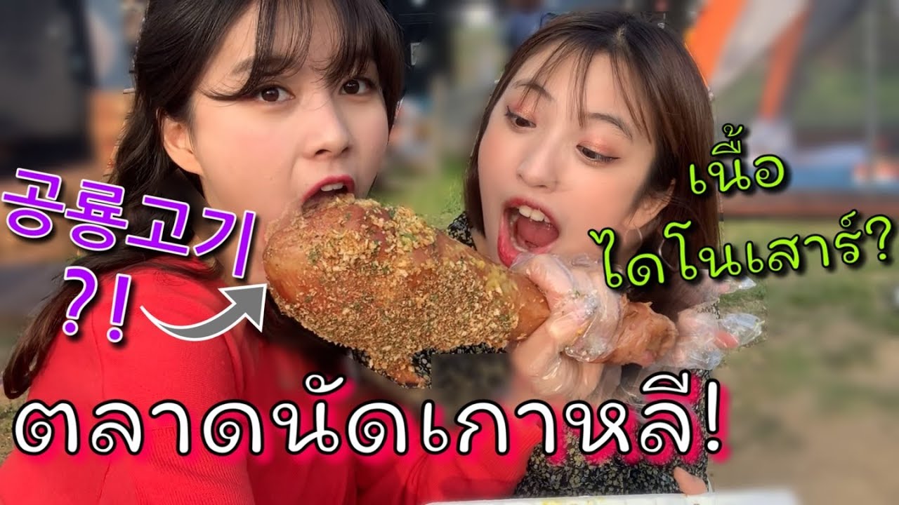 เที่ยวตลาดนัดเกาหลี! เดินกินเนื้อไดโนเสาร์? 밤도깨비야시장에서 공룡고기를 먹은 태국소녀의 반응?! ft.42선