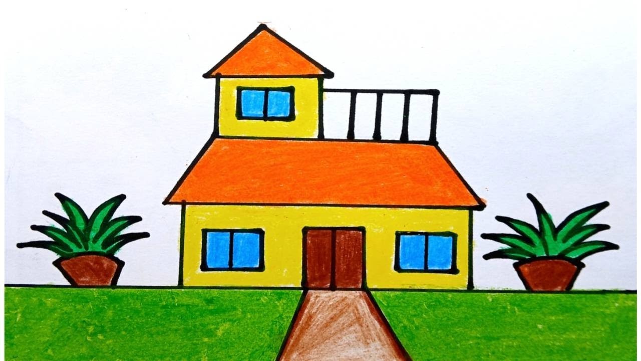 House Drawing / How to Draw a House / House Scenery Drawing Easy Step By Step / Ghar Drawing