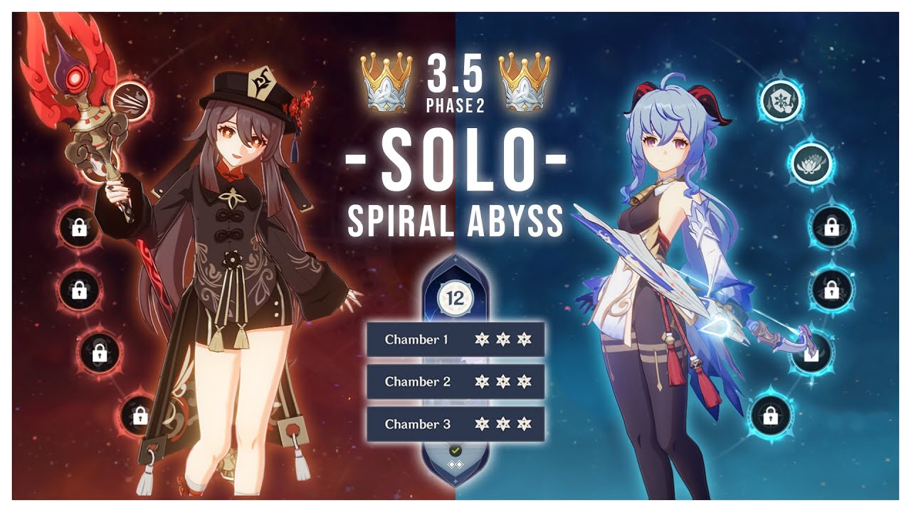 Genshin Impact : 3.5 Spiral abyss floor 12 C2R1 Hu Tao Solo & C2R2 Ganyu Solo 9* Clear!!