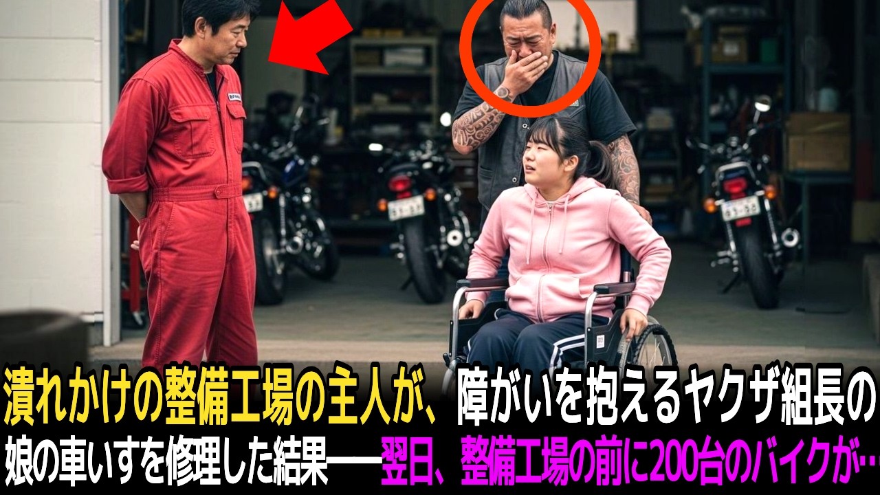 潰れかけの整備工場の主人が、障がいを抱えるヤクザ組長の娘の車いすを修理した結果――翌日、整備工場の前に200台のバイクが…！【感動する話】| ドラマ | シニアライフ | オーディオブック |