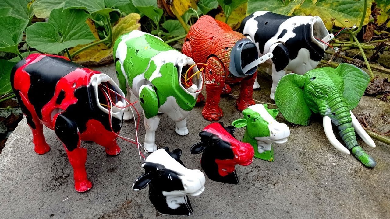 Menemukan & Merakit Kepala Sapi, Gajah, Sapi Warna warni, Bebek, Angsa, Domba, Srigala