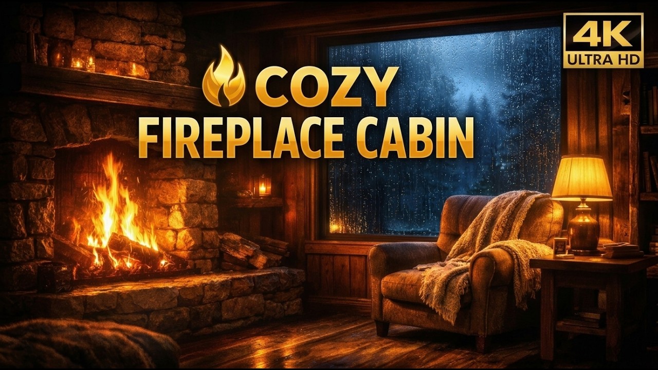 8 Hours Cozy Fireplace with Rain Sounds 🌧️ Crackling Fire for Deep Sleep & Relaxation (4K)