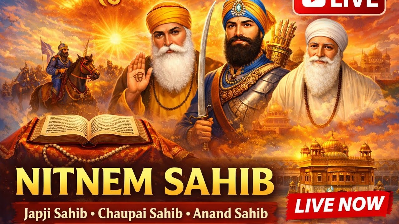 ਨਿਤਨੇਮ ਸਾਹਿਬ ਲਾਈਵ | ਜਪੁਜੀ ਸਾਹਿਬ • ਚੌਪਾਈ ਸਾਹਿਬ • ਆਨੰਦ ਸਾਹਿਬ Nitnem Sahib Live – Daily Morning Prayers