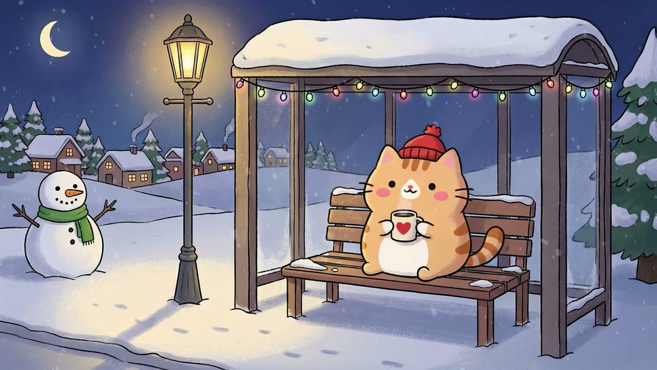 Cat's Lofi Night Coffee Time 🎄 Cozy Lofi Beats for Study 📚 Cheerful Beats for Relax/Study