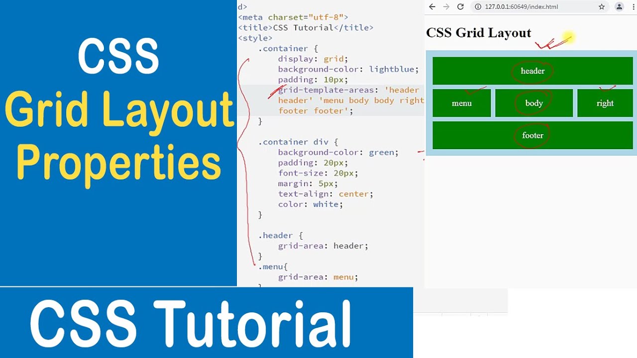 #60 CSS Grid Layout Properties |Grid-Column |Grid-Row | Grid-Area | Naming Grid Items | CSS Tutorial