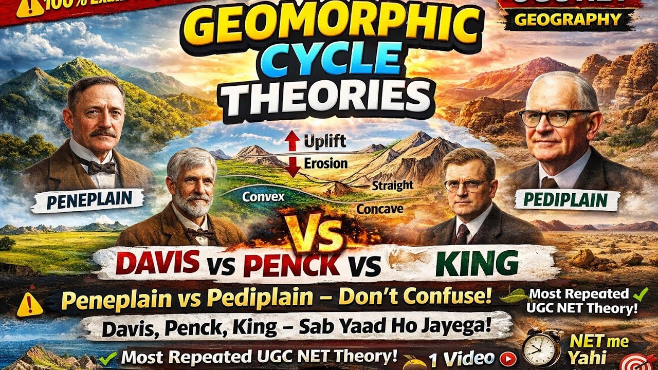 🔥Most Repeated UGC NET Theory!👍 Davis vs Penck vs King | Peneplain vs Pediplain Complete