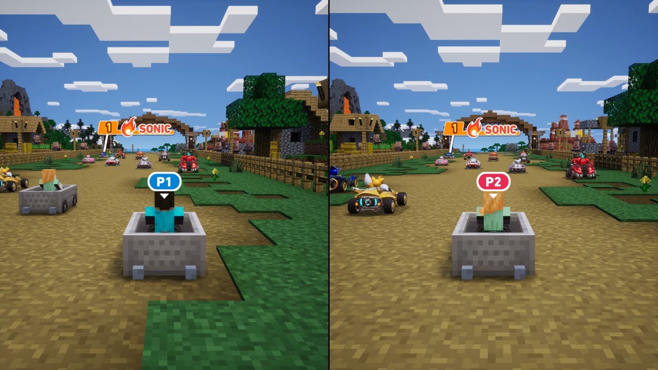 Sonic Racing: CrossWorlds x Minecraft 2-Player Split Screen Local Co-Op PS5 (Steve & Alex Gameplay)