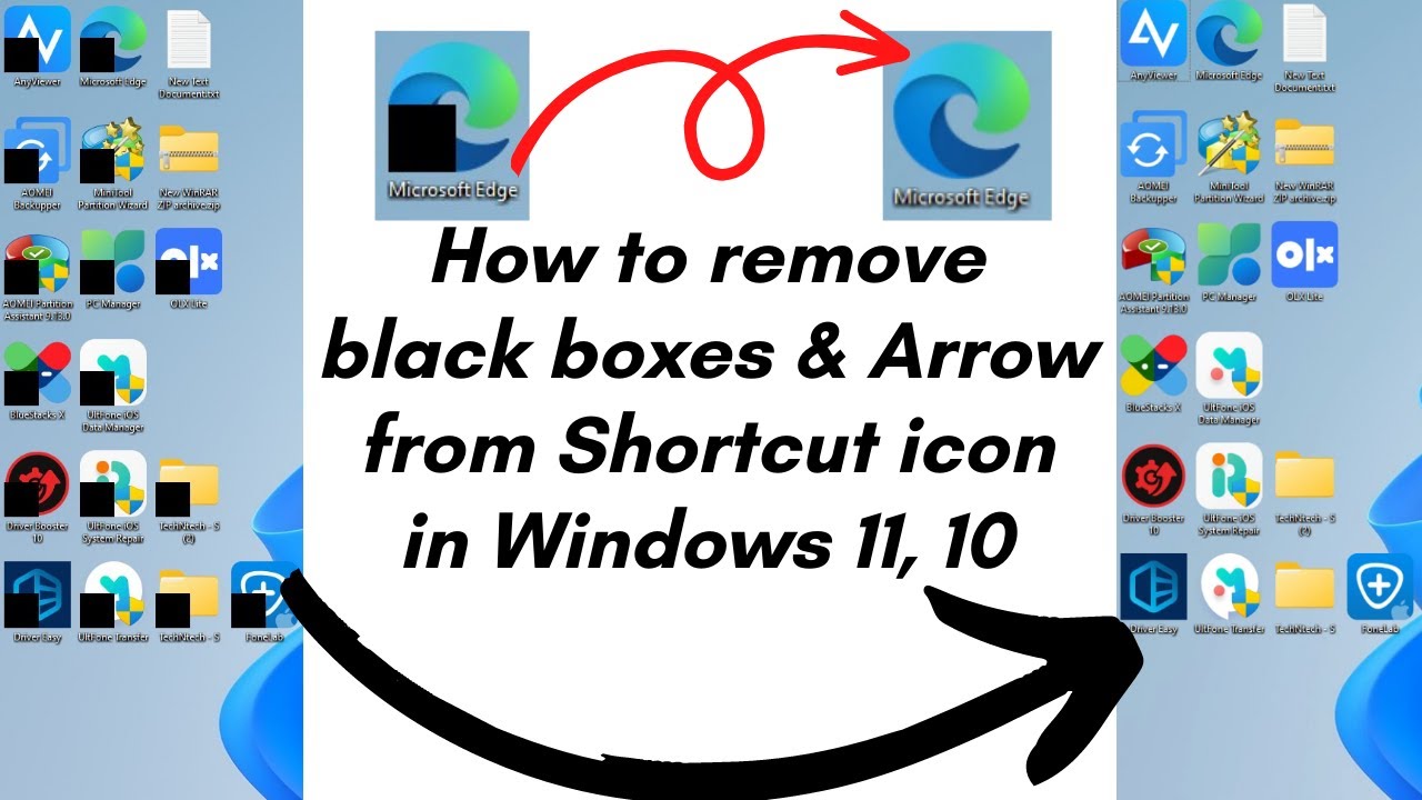How to remove shortcut arrow on desktop icons in Windows 11 without black boxes