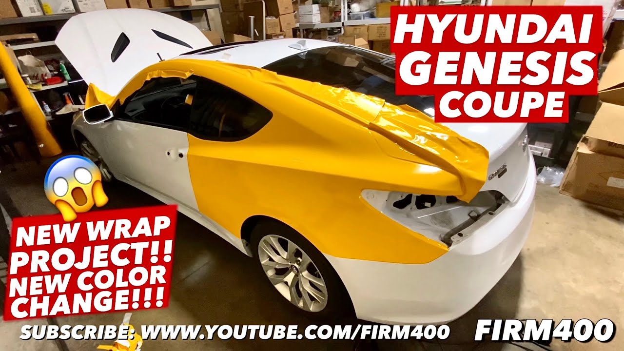 HYUNDAI GENESIS COUPE AVERY DENNISON GLOSS DARK YELLOW VINYL COLOR CHANGE SNEAK PREVIEW